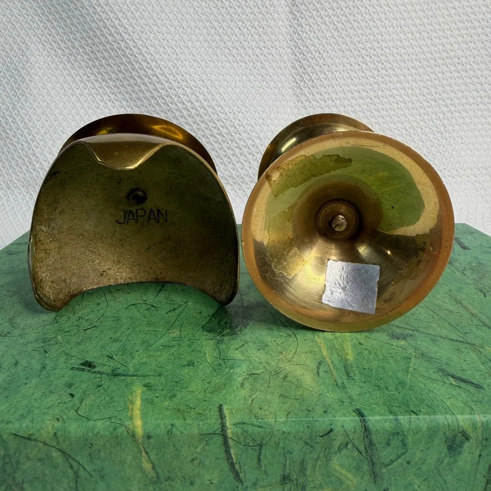 Vintage Solid Brass Pricket Candle Holder Set 2 Japan Gold MCM Pedestal Tripod
